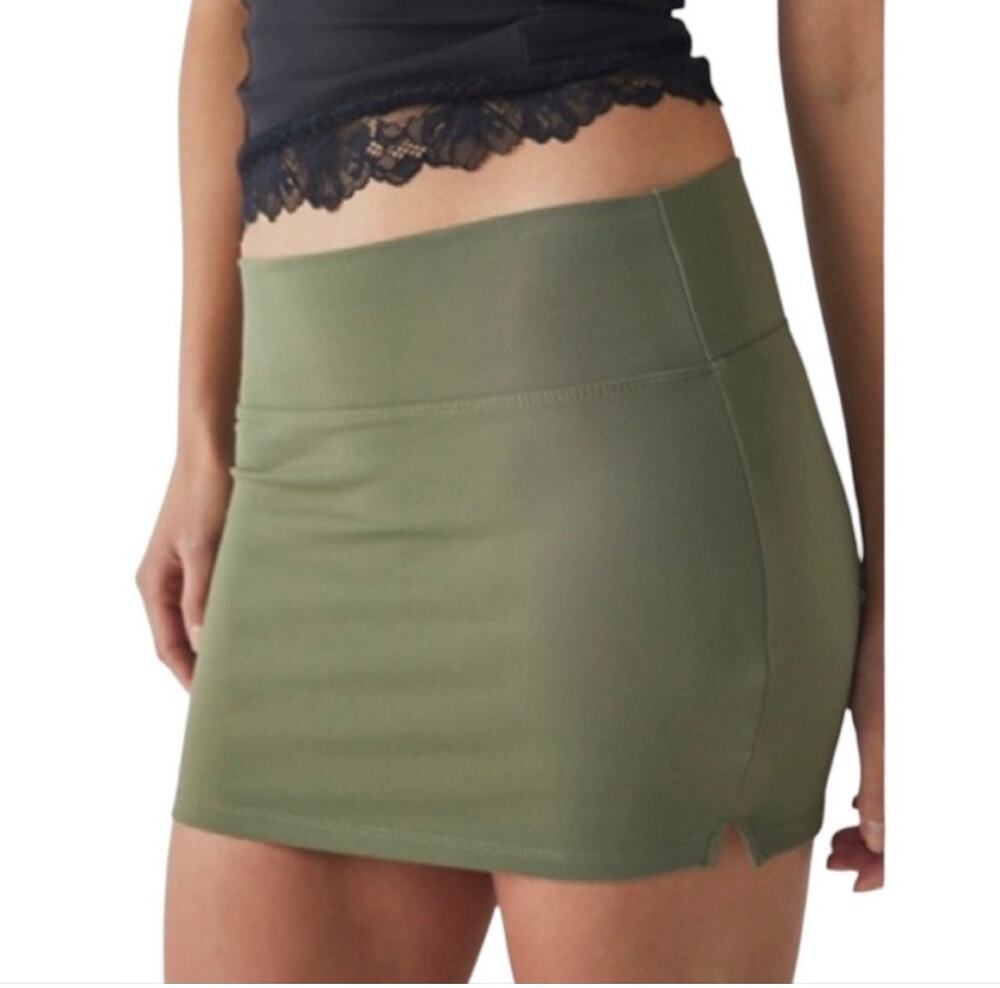 Free People Intimately Micro Mini Skirt Sage Green Festival Short Size L Stretch